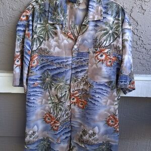 VTG F C Tropical Hawaiian Shirt with Palm and Ocean Print Collard Buttonup